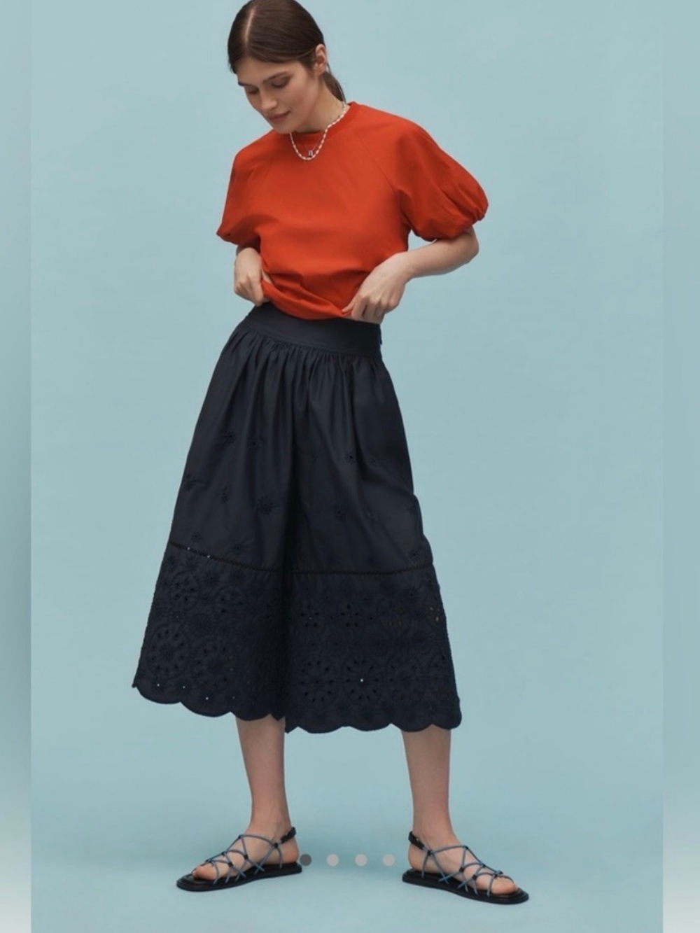 NWT Anthropologie Maeve navy eyelet culottes pants skirt pull on